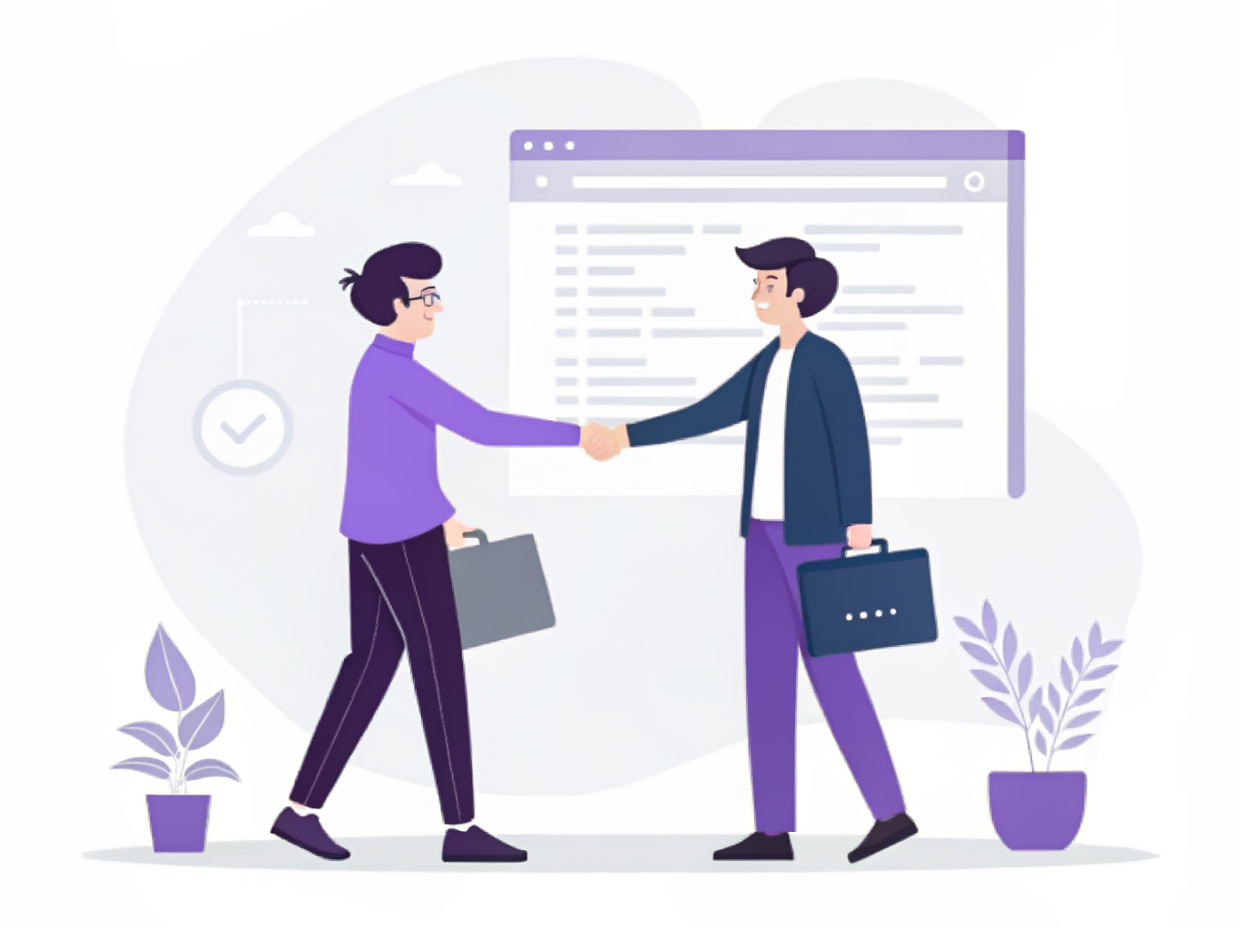 Handshake with code editor in background